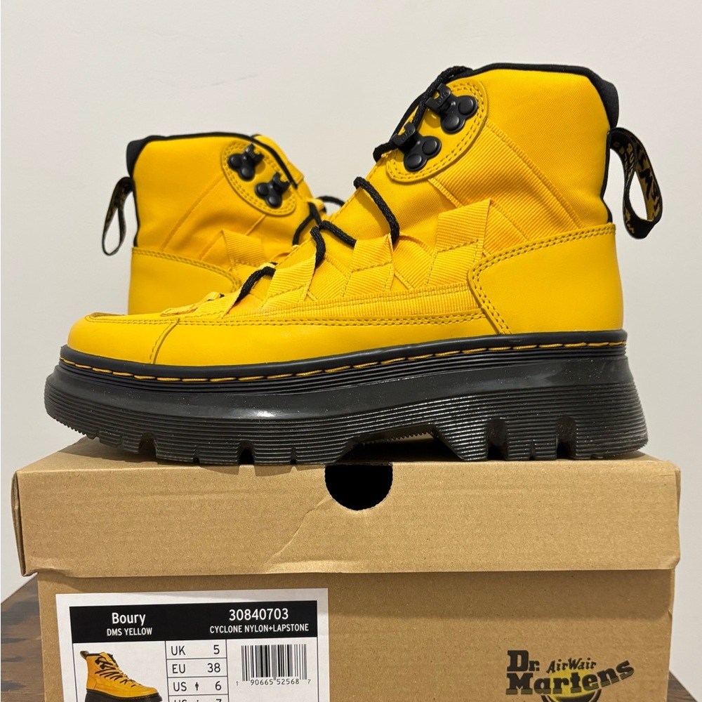 Dr. Martens Yellow Boury boots.